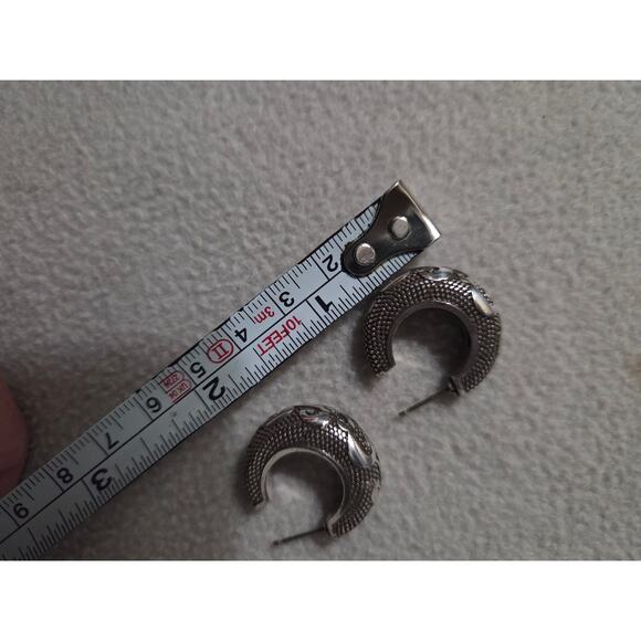 BRIGHTON Chunky Silver Hoop Earrings Swirl Design Beading Steampunk - Picture 12 of 13